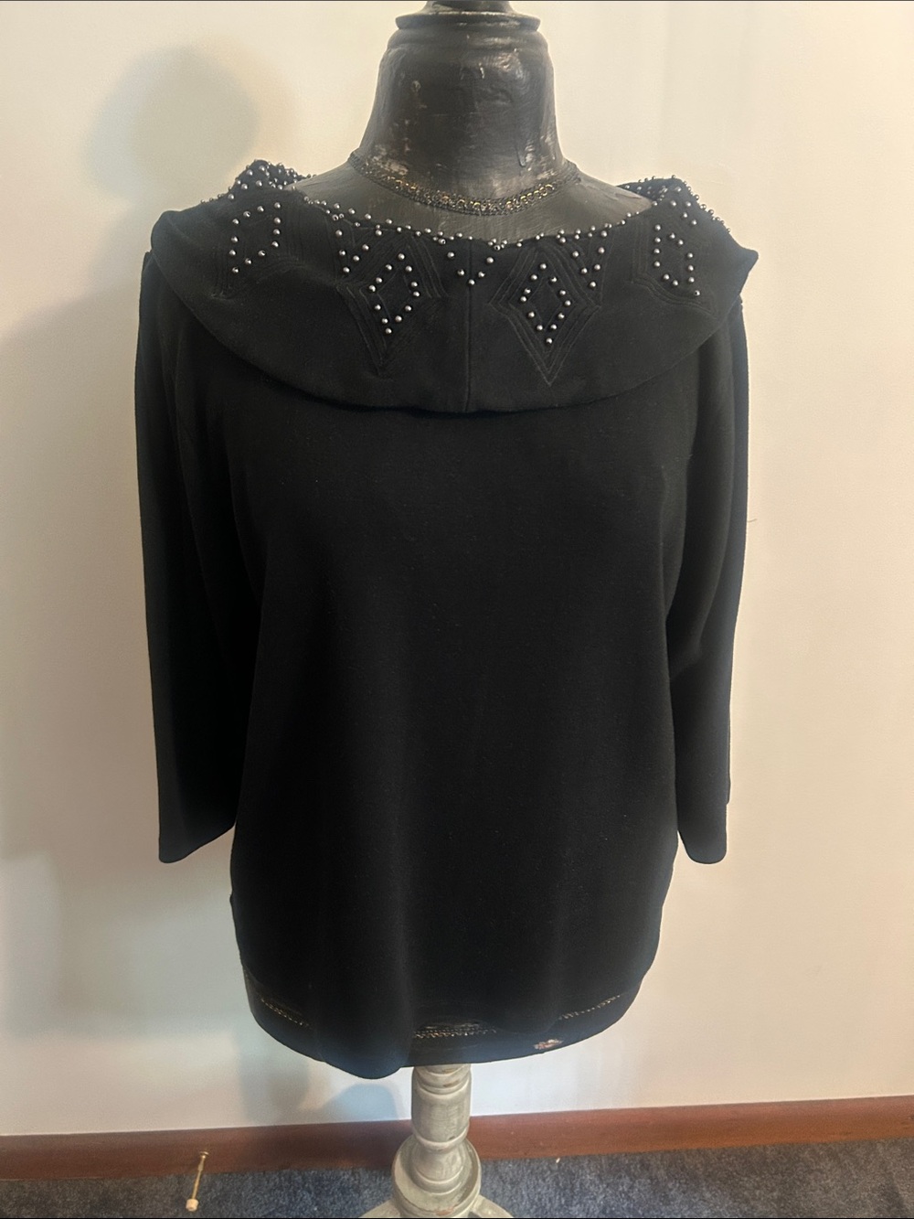 Rafaella Studio Woman Black Embellished Collar Knit Top